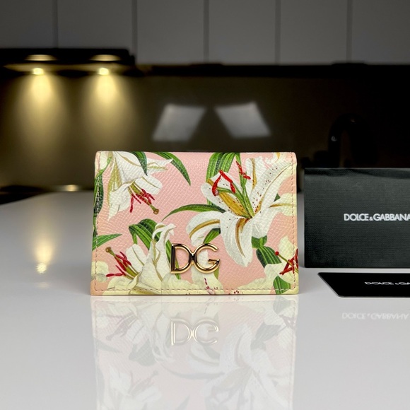 Dolce & Gabbana Handbags - NWOT Dolce and Gabbana Pink Lily-Print Leather Wallet
